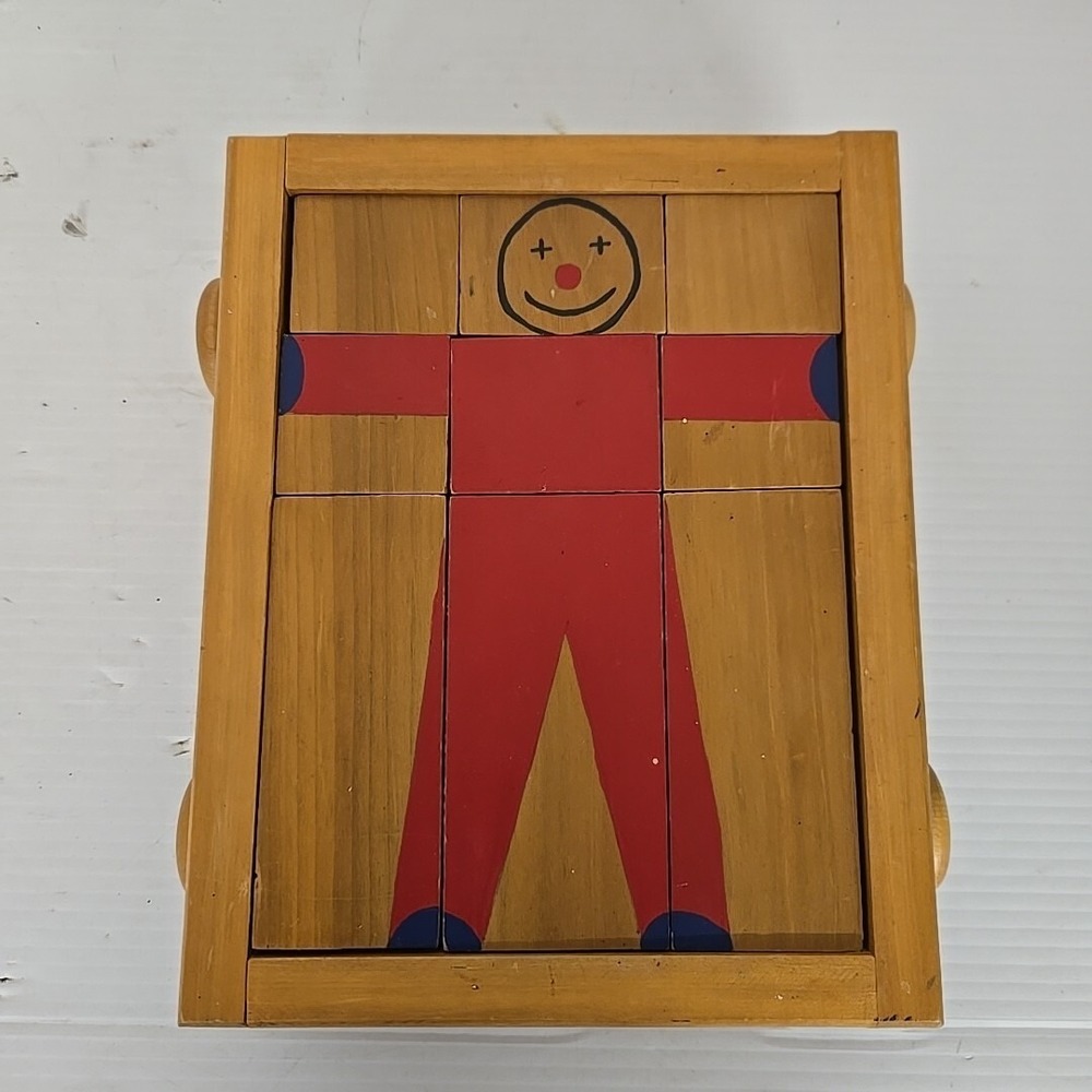 Vintage Wooden Block Puzzle In Wagon‎ Tray